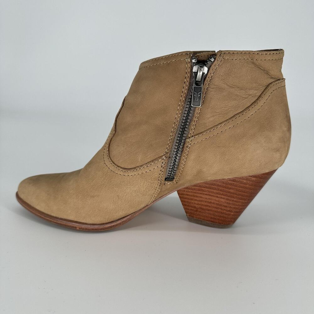 Frye Boots Womens Size 8M Tan Ash Western Ankle Zip Leather Stacked Heel Shoes - Picture 5 of 15